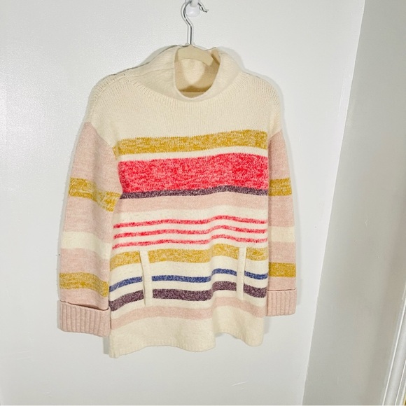 Anthropologie Elana Tunic Sweater Pullover Funnel Neck Striped Oversized Preppy - Picture 3 of 10